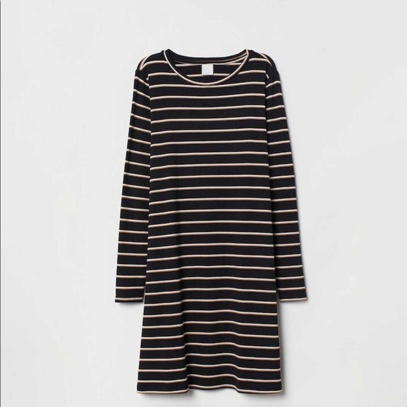 H&M Black White Stripe Ribbed Jersey Dress Size S - Picture 2 of 10